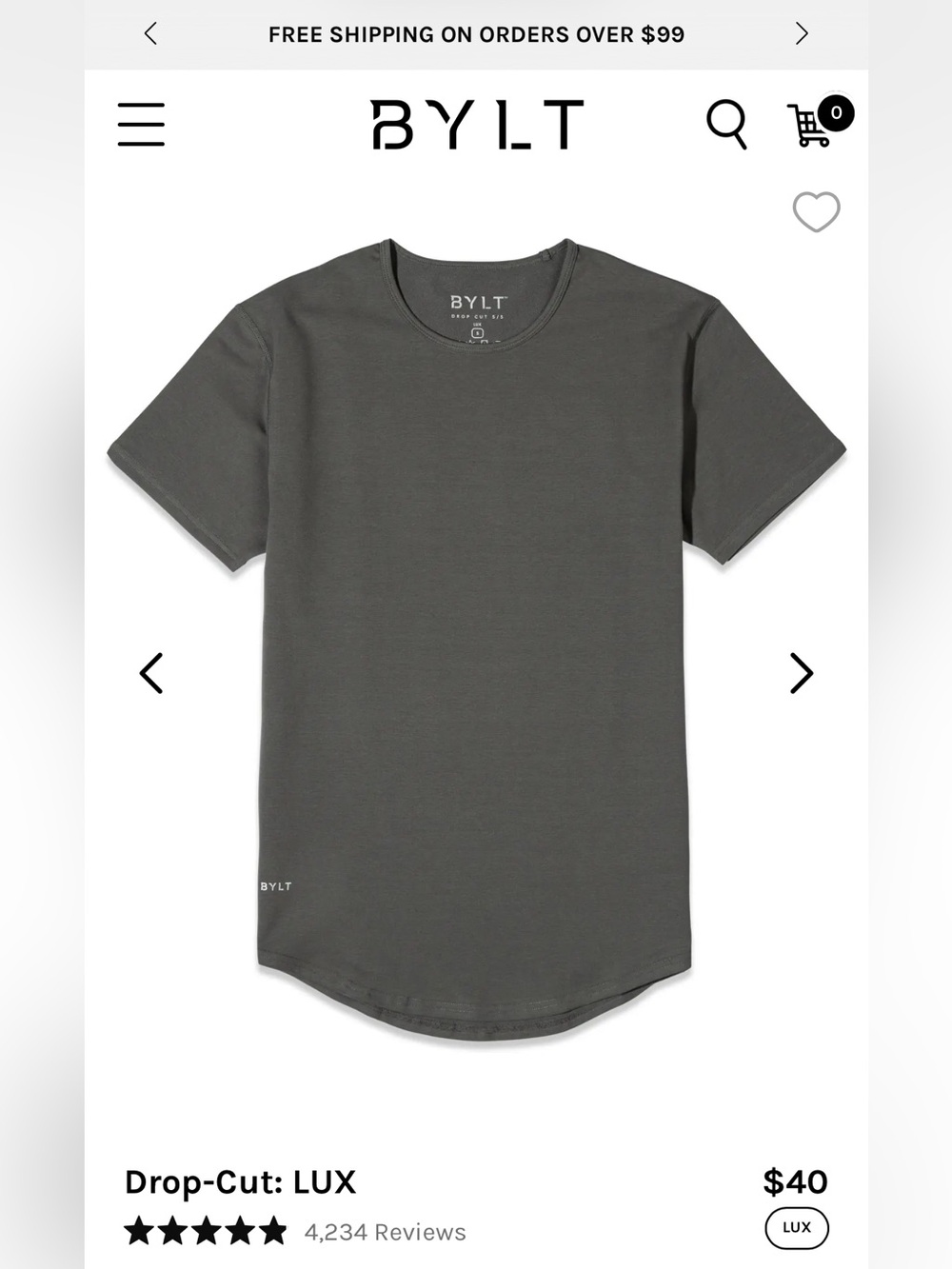 BYLT Basics Drop-Cut LUX Short-Sleeve Tee - Charcoal